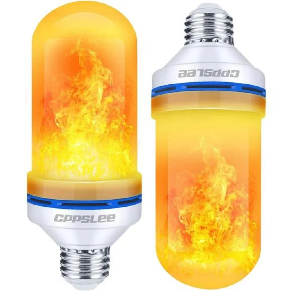 LED Flame Light Bulbs, 4 Modes Fire Light Bulbs, E26 Bulb, (Yellow, 2 Pack)
